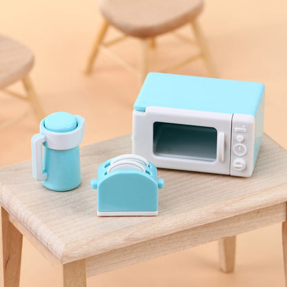 3Pcs/Set 1:12 Dollhouse Mini Microwave Oven Bread Maker Kettle Kit Kitchen Cookware Accessories Toys