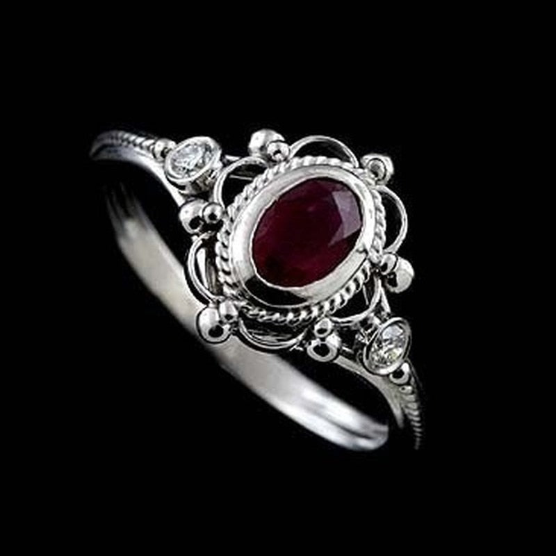 Engagement Proposal Ring Ruby Thai Silver Gemstone Rings Anniversary Wedding Gift