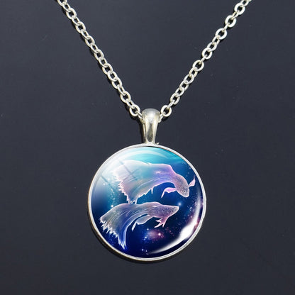 12 Zodiac Signs Glass Dome Constellations Pendant Necklace Fashion Jewelry Women Virgo Cancer Cancer Aries Gemini Birthday Gift