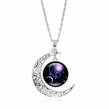 12 Constellation Luminous Necklace Zodiac Signs Jewelry Crescent Moon Pendant Glow In The Dark Necklace Birthday Gifts Women