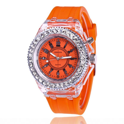 Women Flash Luminous Personalized Rhinestone Led Watch Trends Students Lovers Jellies Woman Men's Watches Light Wrist Watch