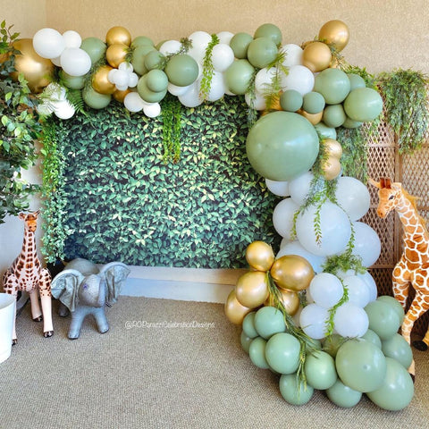 96pcs Balloon Arch Kit Green Gold Balloons With Deer Pattern Balloon Set for Kids Wild Animal Birthday Jungle Party Decorations