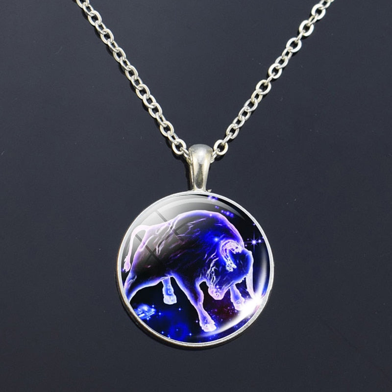 12 Zodiac Signs Glass Dome Constellations Pendant Necklace Fashion Jewelry Women Virgo Cancer Cancer Aries Gemini Birthday Gift