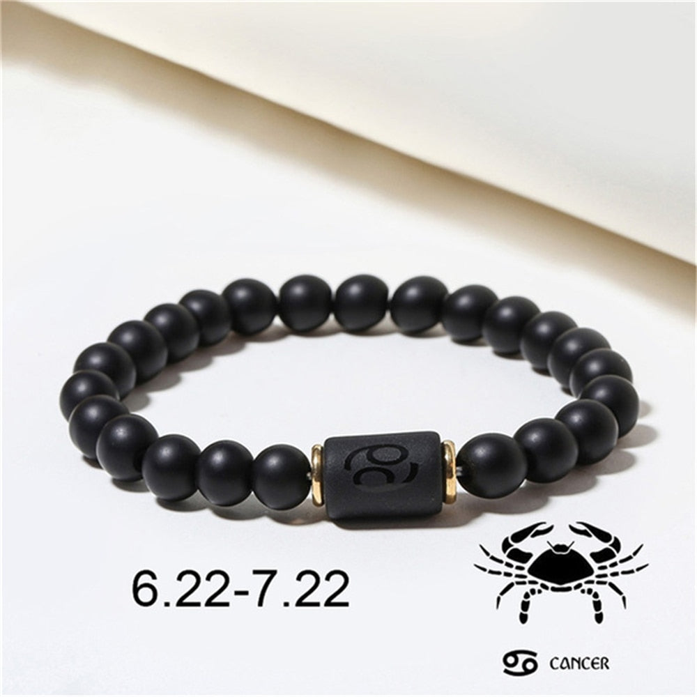Fashion Zodiac Bracelets For Women Men Matte Black Agate Beads Wristbands Couple Gifts Jewelry Beaded Bracelets
