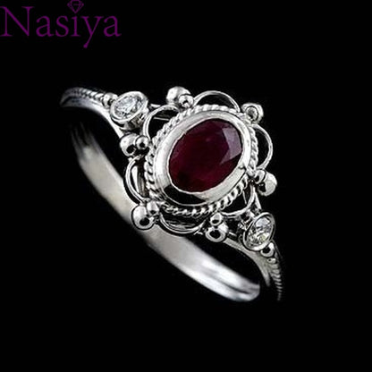 Engagement Proposal Ring Ruby Thai Silver Gemstone Rings Anniversary Wedding Gift