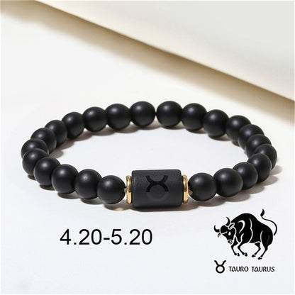 Fashion Zodiac Bracelets For Women Men Matte Black Agate Beads Wristbands Couple Gifts Jewelry Beaded Bracelets