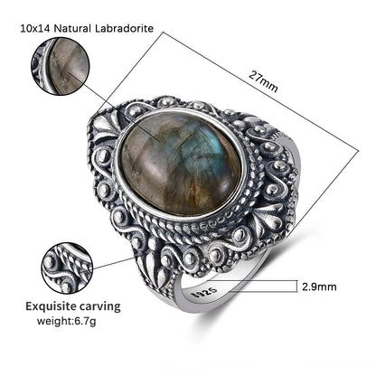 Nasiya Vintage Oval Natural Labradorite Rings For Women Silver Ring Jewelry Finger Ring Gemstone Rings Party Gift