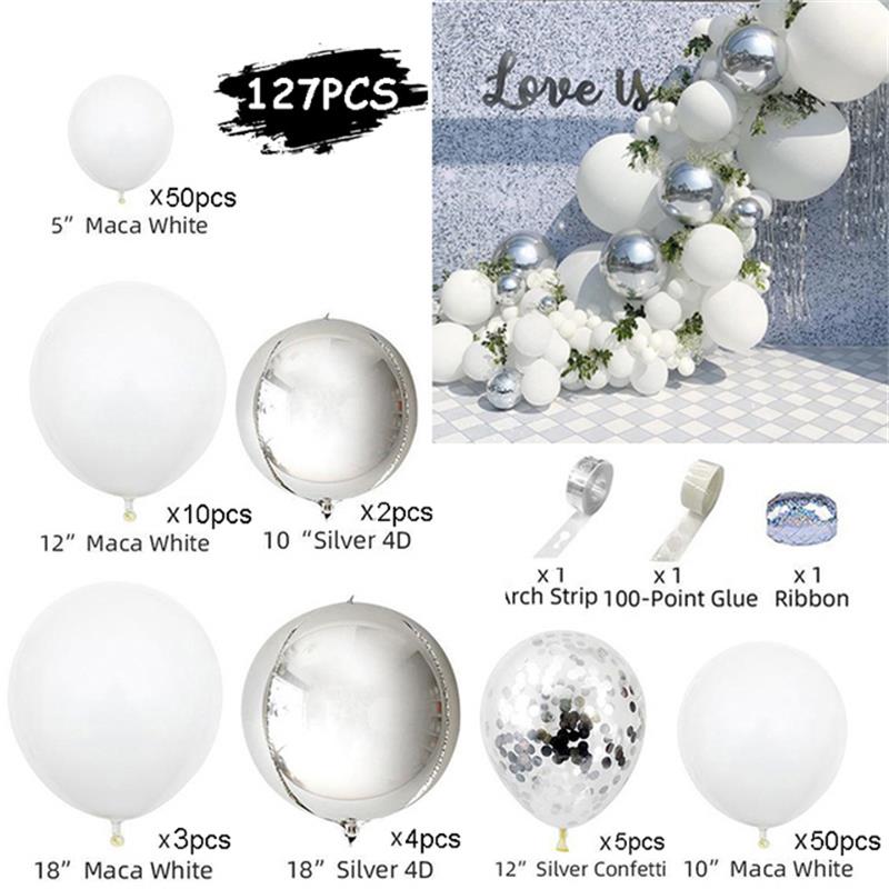 White Silver 4D Metallic Balloon Arch Garland Kit Wedding Baby Shower 28th Birthday Anniversary Bachelorette Party Decoration