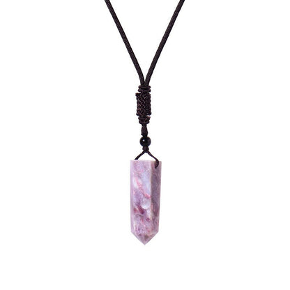 Big Size Natural Crystal Stone Pendant Necklace Hexagonal Point Amulet Pendulum Green Fluorite Citrines Purple Crystal Necklace