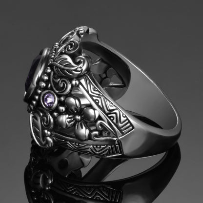 Vintage Jewelry 3ct Amethyst Silver Color Ring Round Cut Purple Nature stone Women Wedding Anel Aneis Gemstone Rings