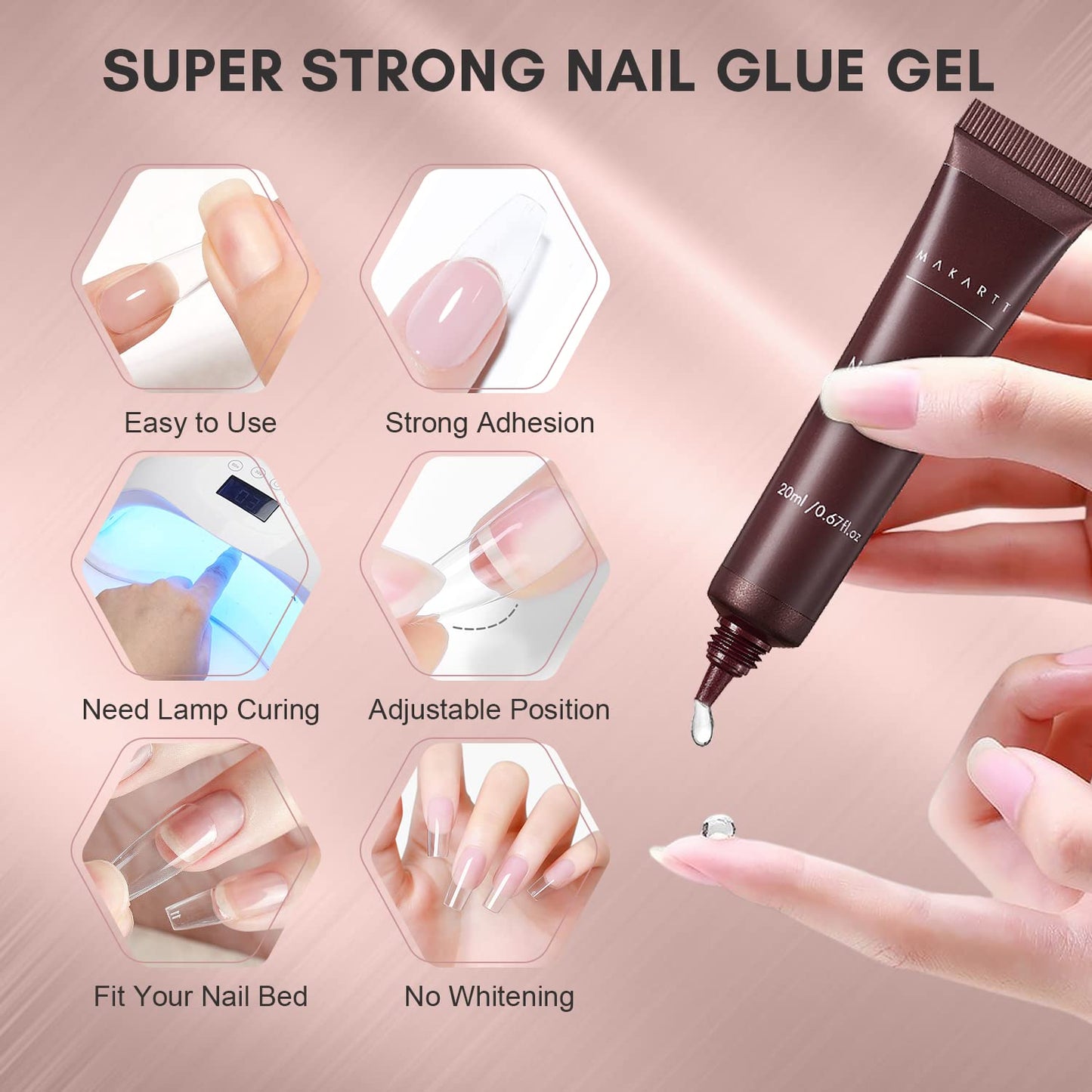 Makartt Solid Nail Glue Gel 2x 15ML for Acrylic Nails Tips Glue Gel for Press On Nails Fake Nails Solid Nail Adhesive Gel Curing