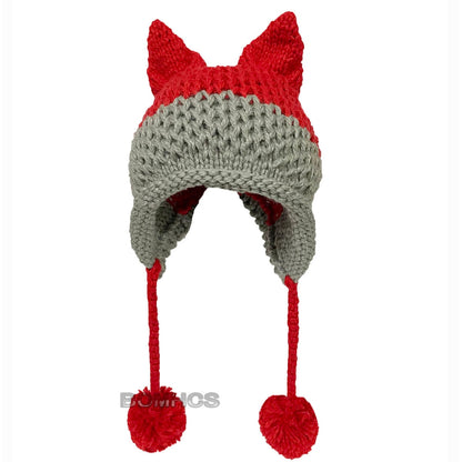 BomHCS Cute Fox Ears Beanie Winter Warm 100% Handmade Knit Hat