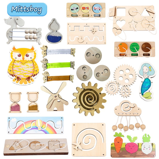 Montessori Busy Board DIY Accessories Early Learning Toy Matching Puzzle Kindergarten Education Hourgla Shoe Maze brain game Toy