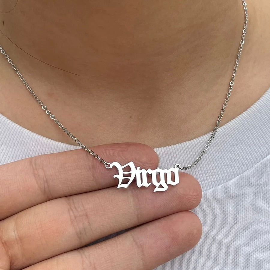Waterproof Non-Tarnish 100% Stainless Steel Zodiac Letter Necklace Wholesale Fashion Women Aries Horoscope Astrology Jewelry
