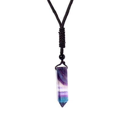 Big Size Natural Crystal Stone Pendant Necklace Hexagonal Point Amulet Pendulum Green Fluorite Citrines Purple Crystal Necklace