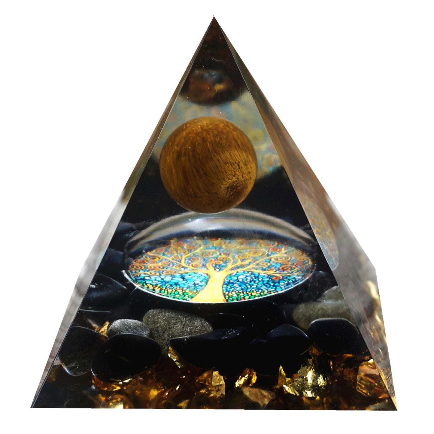 HANDMADE Tiger Eye Crystal Sphere &amp; Obsidian Quartz Orgone Pyramid 60MM Reiki Energy Healing Chakra Meditation