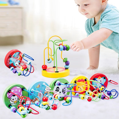 Baby Montessori Educational Math Toy Wooden mini Circles Bead Wire Maze Roller Coaster Abacus Puzzle toys For Kids Boy Girl Gift