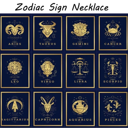 Stainless Steel Zodiac Sign Necklace For Women Vintage Constellation Libra Pendant Chain Choker New Jewelry collares para mujer