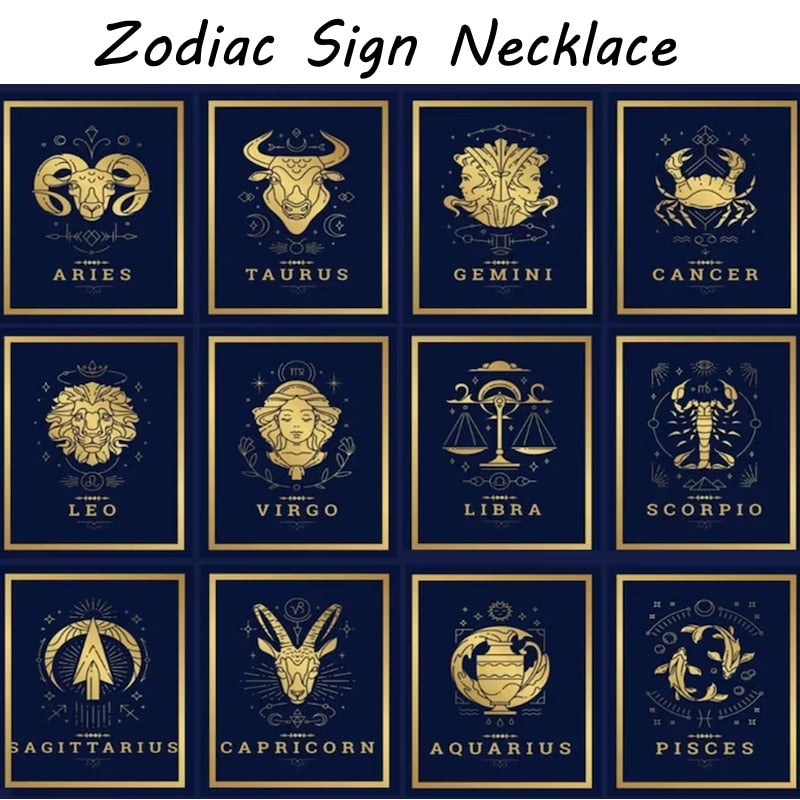 Stainless Steel Zodiac Sign Necklace For Women Vintage Constellation Libra Pendant Chain Choker New Jewelry collares para mujer