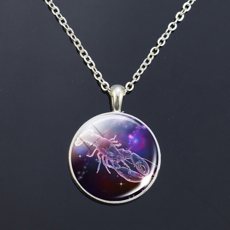 12 Zodiac Signs Glass Dome Constellations Pendant Necklace Fashion Jewelry Women Virgo Cancer Cancer Aries Gemini Birthday Gift