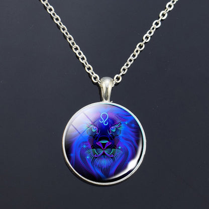 12 Zodiac Signs Glass Dome Constellations Pendant Necklace Fashion Jewelry Women Virgo Cancer Cancer Aries Gemini Birthday Gift