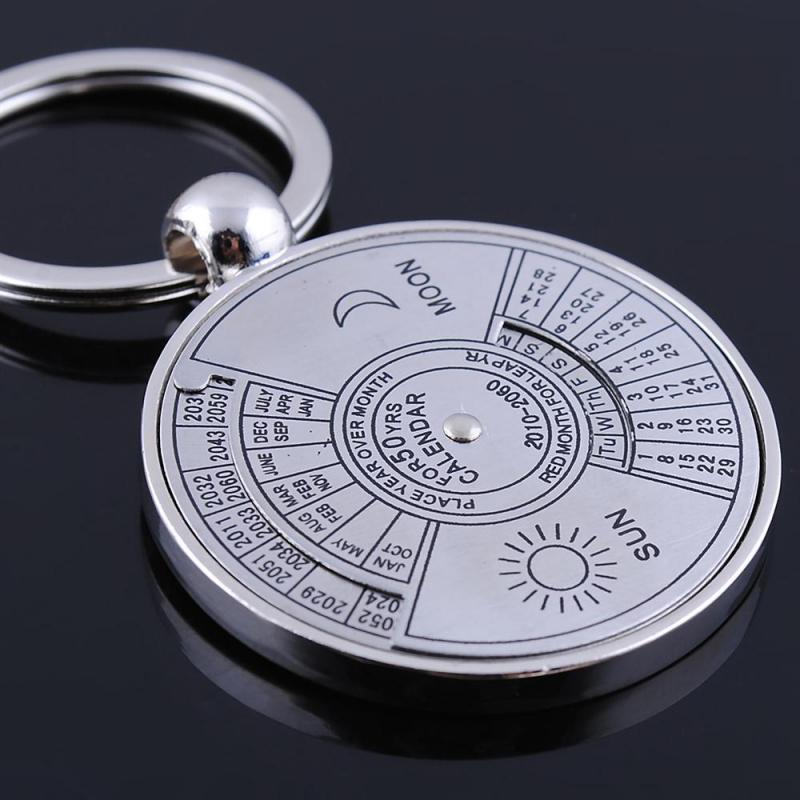 Fashion 50 Years Super Perpetual Calendar Keychain Silver Color Jewelry Astrology Party Key Chains Holder Car Bag Keyring Gifts