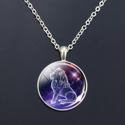 12 Zodiac Signs Glass Dome Constellations Pendant Necklace Fashion Jewelry Women Virgo Cancer Cancer Aries Gemini Birthday Gift