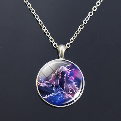 12 Zodiac Signs Glass Dome Constellations Pendant Necklace Fashion Jewelry Women Virgo Cancer Cancer Aries Gemini Birthday Gift