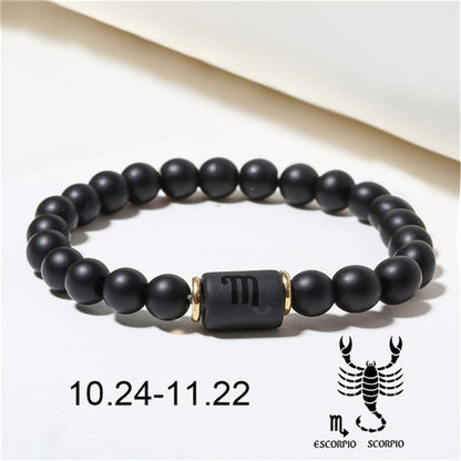 Fashion Zodiac Bracelets For Women Men Matte Black Agate Beads Wristbands Couple Gifts Jewelry Beaded Bracelets