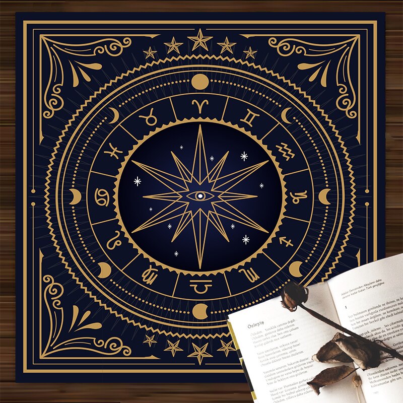 Home Decor Tablecloth Mystical Divination Horoscope Tarot Tablecloth Altar Cloth Pagan Clock Pendulum Witchcraft Oracle Room