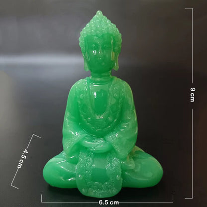 Glowing Meditation Buddha Statue Man-made Jade Stone Ornament Thai Buddha Sculpture Figurines Luminous Home Garden Decoration