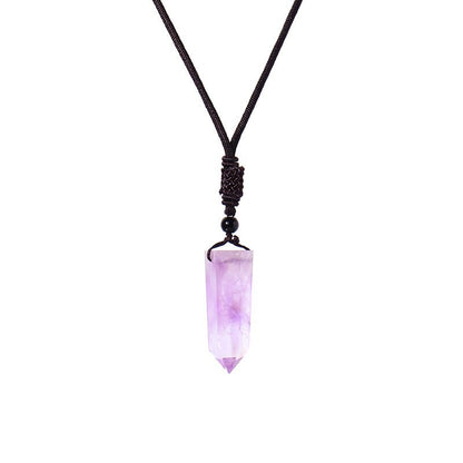 Big Size Natural Crystal Stone Pendant Necklace Hexagonal Point Amulet Pendulum Green Fluorite Citrines Purple Crystal Necklace