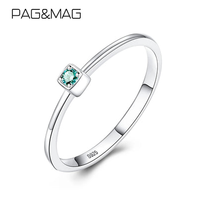 PAG&amp;MAG Created Emerald VVS Bague Rings 925 Sterling Silver Stackable Ring For Women Green Gemstone joyas de plata 925 mujer