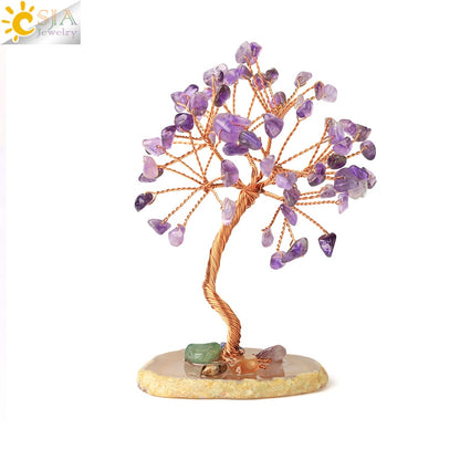 CSJA 7 Chakras Tree of Life Decoration Rose Natural Chip Crystal Handmade Healing Luck Money Trees Feng Shui Home Office G822