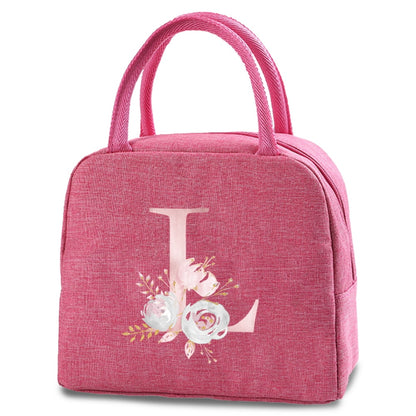 Canvas Lunch Box Bag New Pink Flower Cooler Picnic Bag Fashion Lunch Bag School Food Insulated Dinner Bag Camping Travel Handbag