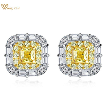 Wong Rain Chic 100% 925 Sterling Silver Citrine High Carbon Diamonds Gemstone Earrings Ear Stud Wedding Fine Jewelry Wholesale