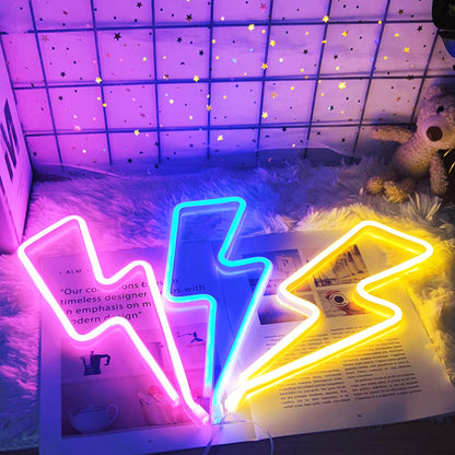 LED Home Neon Lightning Shaped Sign Neon Fulmination Light USB Decorative Light Wall Decor for Kids Baby Room Wedding Party