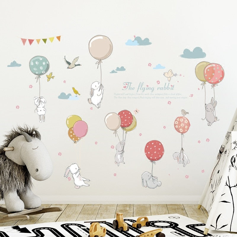 Cartoon Hot Air Balloon Wall Stickers Animals Kids room Baby Nursery Room Decoration Wall Decals Eco-friendly Art Vinyl Murals