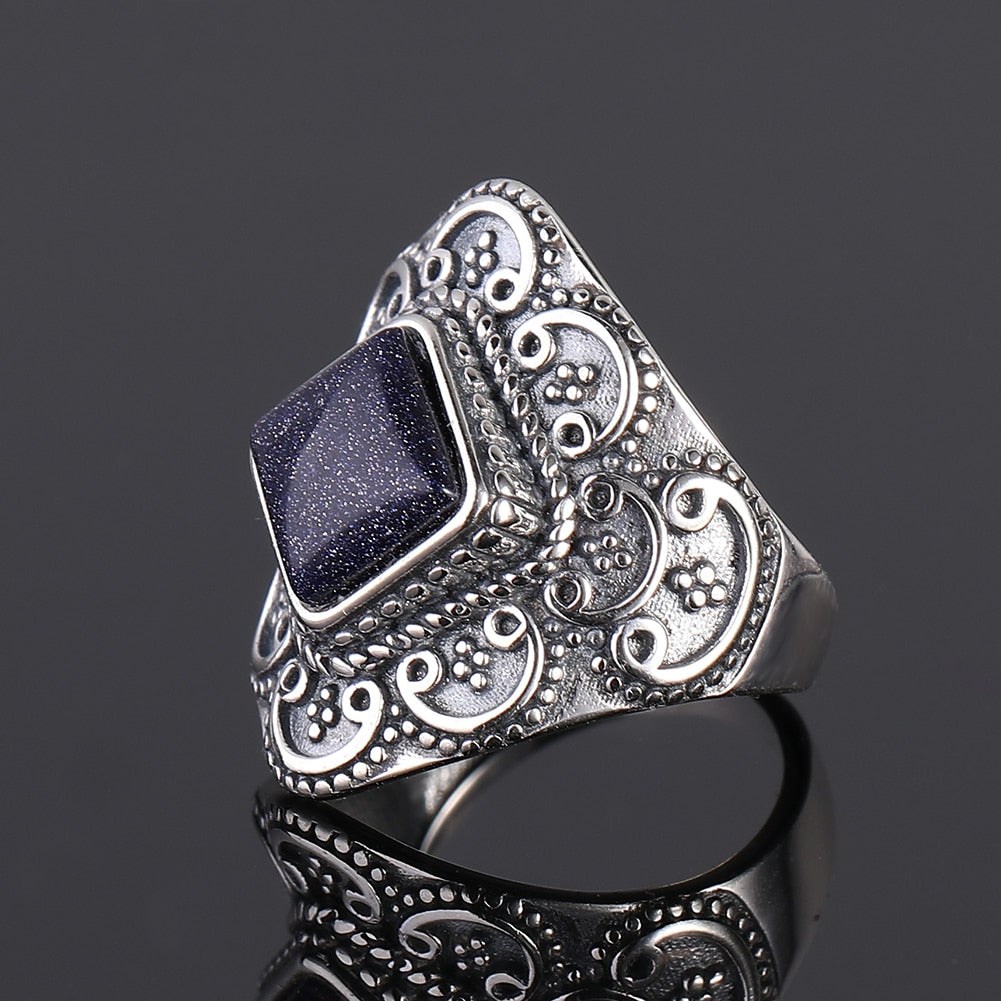 Nasia Rings Vintage Blue Sandstone Gemstone Rings for Women Wedding Bands Anniversary Gift Fashion Jewelry