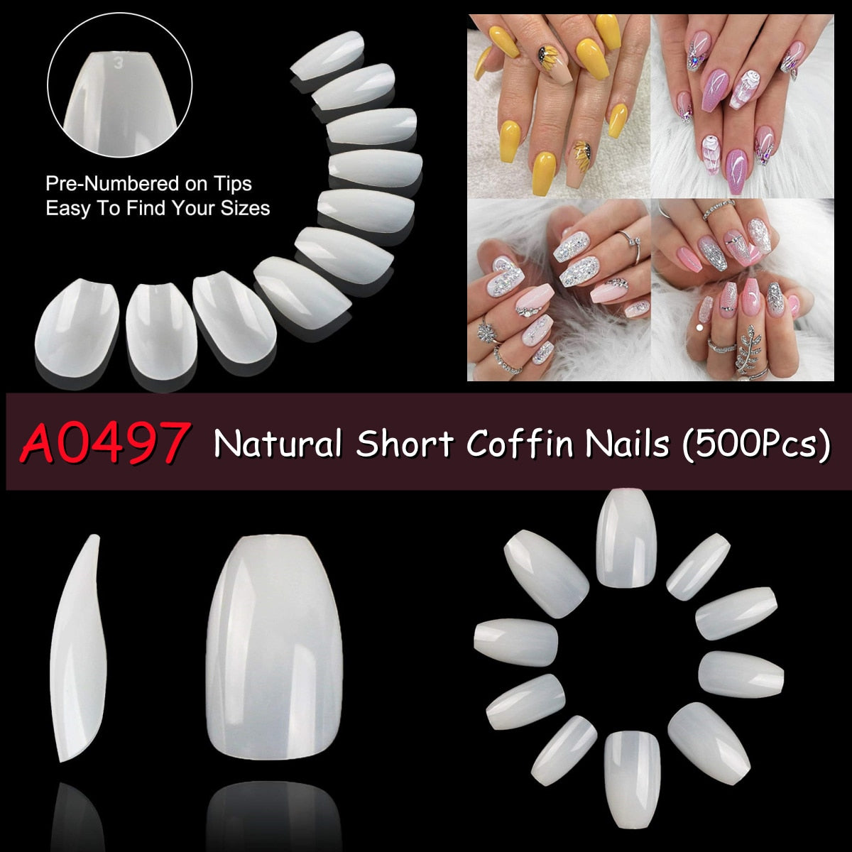 Makartt 500pcs Coffin Nails Long Ballerina False Nails Tips Clear Full Cover Ballet Acrylic Natural Fake Nails Press On Nail