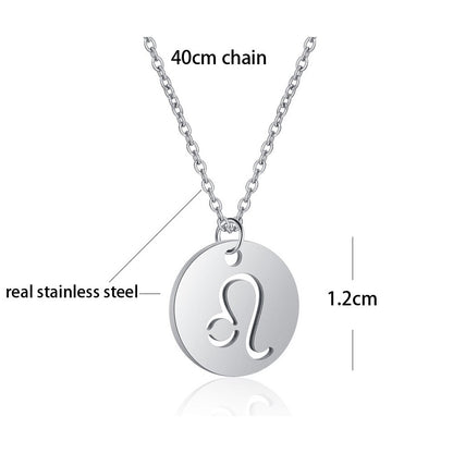 Stainless Steel 12 Constellation Necklace Star Zodiac Sign Pendant Choker Necklace for Men Women Kids Birthday Gifts