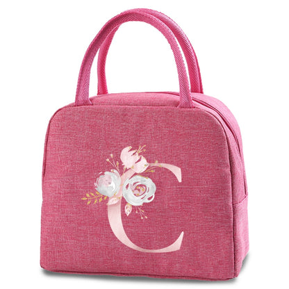 Canvas Lunch Box Bag New Pink Flower Cooler Picnic Bag Fashion Lunch Bag School Food Insulated Dinner Bag Camping Travel Handbag