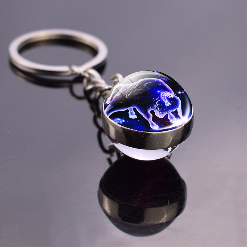 Glowing 12 Constellation Keychain Luminous Glass Ball Pendant Zodiac Key Rings Jewelry Birthday Gift Scorpio Leo Libra Keyrings