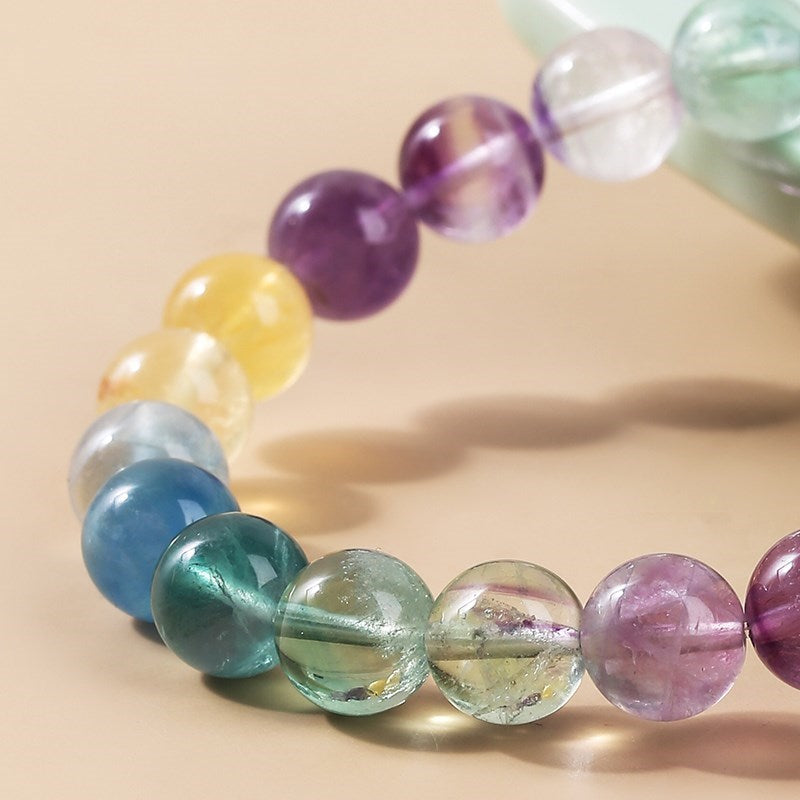 7A Natural Stone Muticolor Rainbow Fluorite Crystal Bead Bracelet Women Reiki Healing Buddha Strand Bangles Jewelry For Female