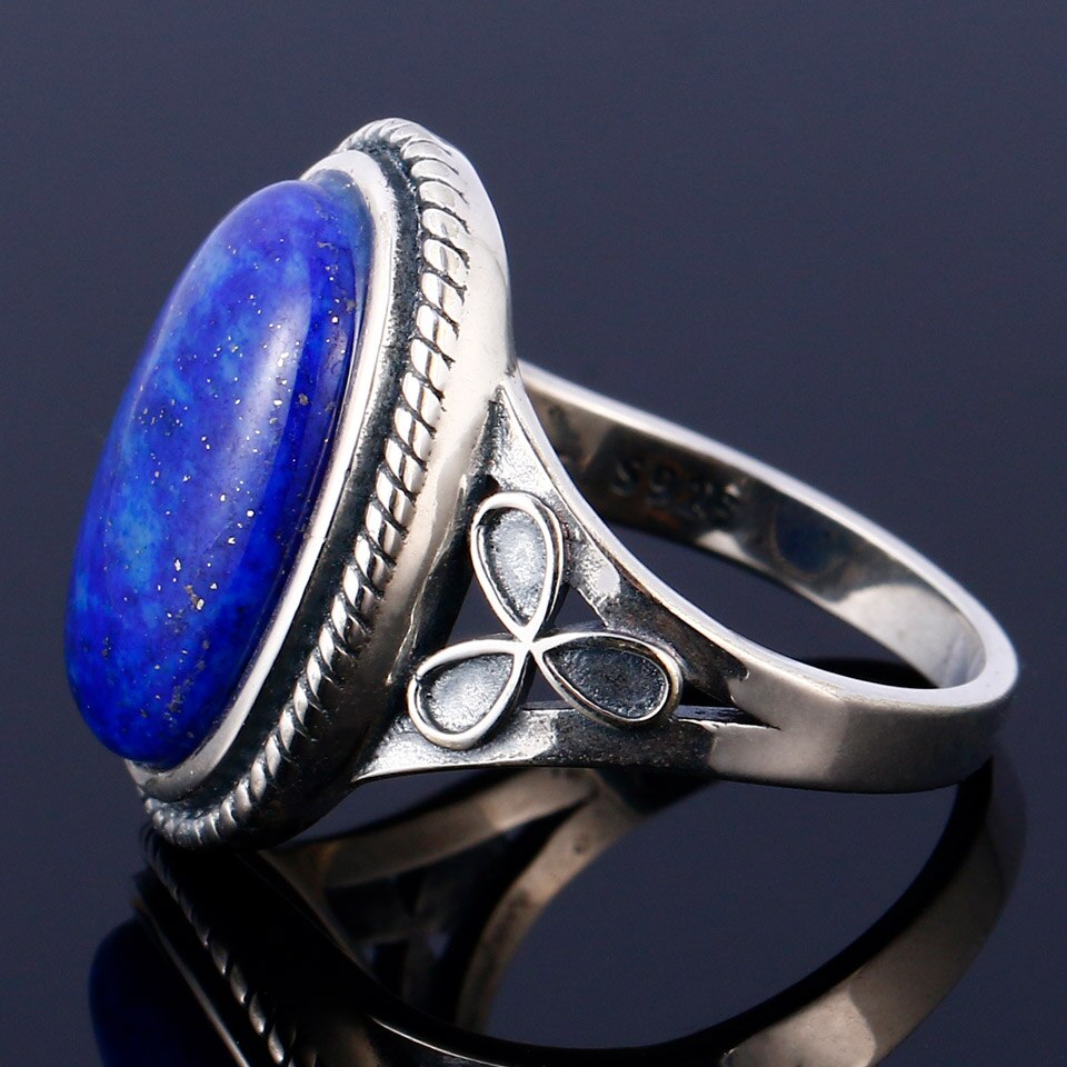 Oval Large Natural Lapis Various Gemstone Rings Silver Jewelry For Women Gift Engagement Rings Dropping