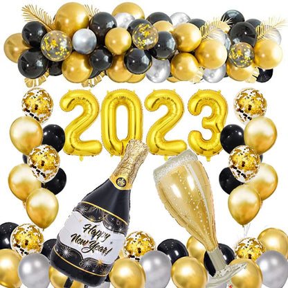 2023 Happy New Year Balloons Garland Arch Kit Christmas Eve Party Decorations For Home Supplies Xmas Foil Latex Globos