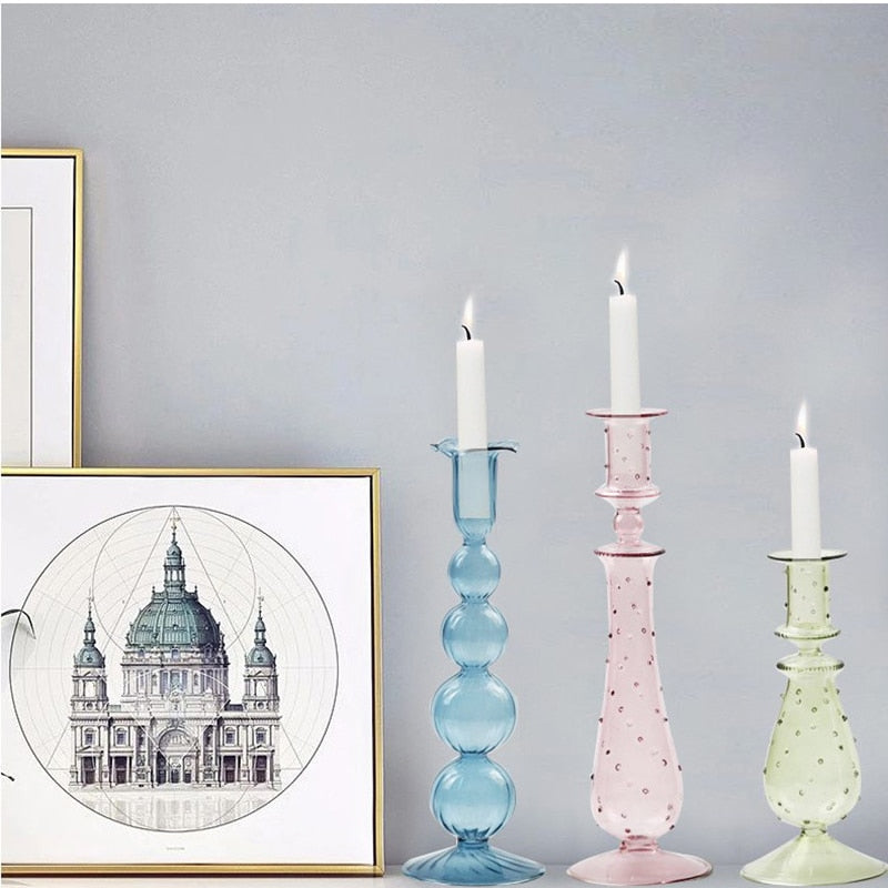 Glass Candle Holder Home Decor Wedding Decoration Home Decoration Accessories European Retro Crystal Candlestick Dropshipping