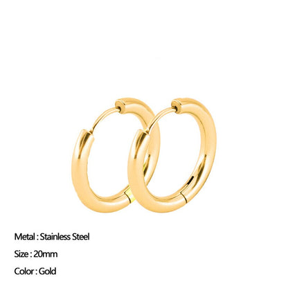 Classic Stainless Steel Ear Buckle for Women Trendy Gold Color Small Large Circle Hoop Earrings Punk Hip Hop Jewelry Accessories