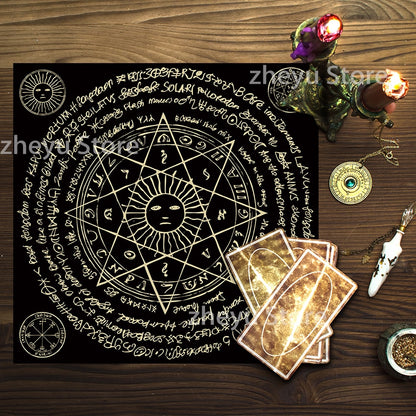 Home Decor Tablecloth Mystical Divination Horoscope Tarot Tablecloth Altar Cloth Pagan Clock Pendulum Witchcraft Oracle Room