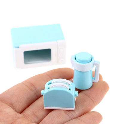 3Pcs/Set 1:12 Dollhouse Mini Microwave Oven Bread Maker Kettle Kit Kitchen Cookware Accessories Toys